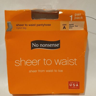 NEW  No Nonsense SHEER to WAIST Pantyhose Nylon Leg Size A Nude Sheer Toe 1Pair